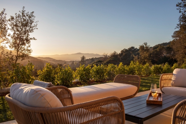 Terraza exterior con vistas al parque natural en Mas Salagros, ecoresort en Barcelona